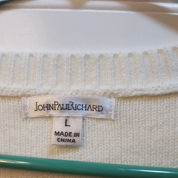 John Paul Richard Women's Cream Pearl Embellished Diamond Knit Sweater Size L - Picture 2 of 9